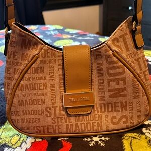 Steve Madden Logo Print Tan Shoulder Bag